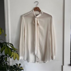Vintage cream silk button up blouse with tie neck detail